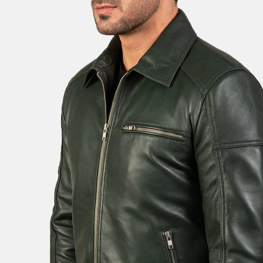 Close-up-of-silver-hardware-and-zippers-on-black-leather-jacket