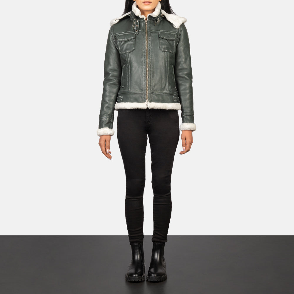 Fiona Green Hooded Shearling Leather Jacket
