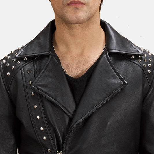 close-up-of-chrome-metal-studs-on-premium-biker-lapel