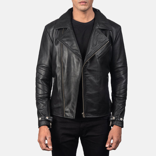 Mens-asymmetric-cross-zip-black-leather-motorcycle-jacket