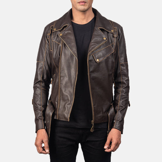 Vincent-distressed-brown-leather-biker-jacket-belted-waist-zip