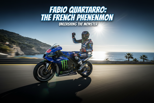  Fabio Quartararo El Diablo MotoGP Yamaha rider charging through a corner with electric energy - EA Gears rider profile