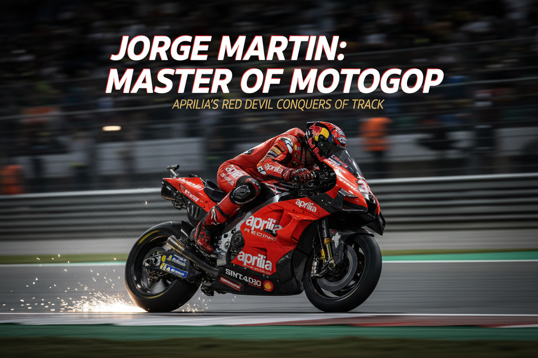 orge Martín MotoGP racer leaning into a corner on an Aprilia at full speed - EA Gears rider profile