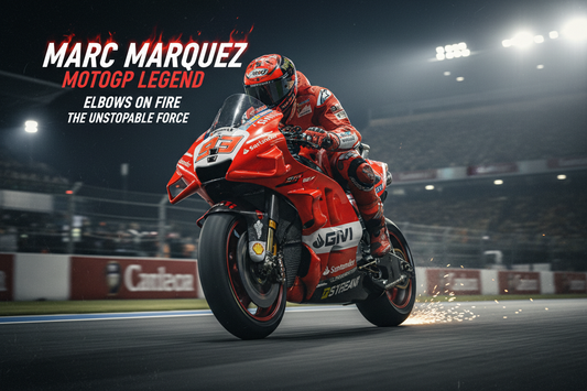 Marc Márquez MotoGP legend scraping his elbow through a corner on a Ducati - EA Gears rider profile