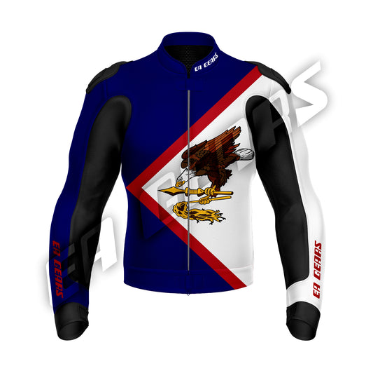 American Samoa flag biker leather jacket premium motorcycle riding gear