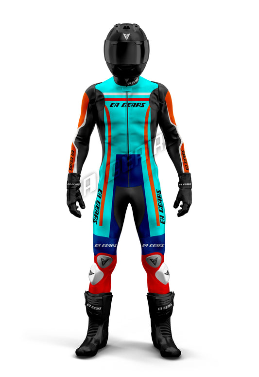 turquoise motorcycle leather racing suit
