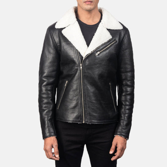 Artisan-black-leather-biker-jacket-white-contrast-stitching