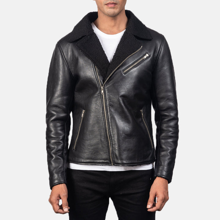Premium-genuine-leather-cross-zip-jacket-front-view