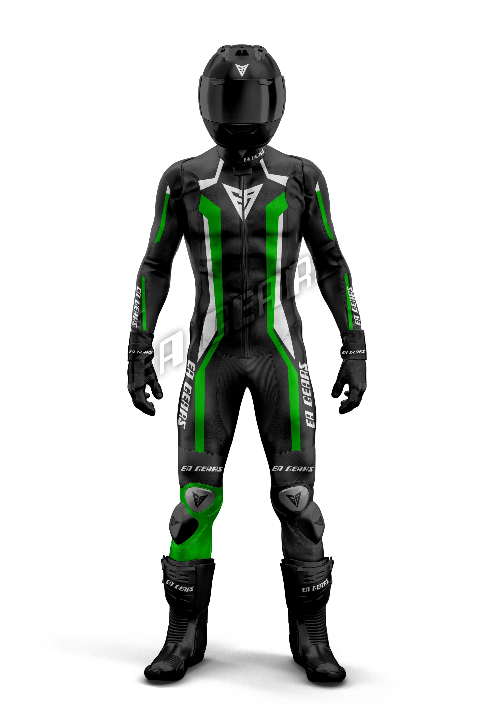 black green white motorcycle leather racing suit