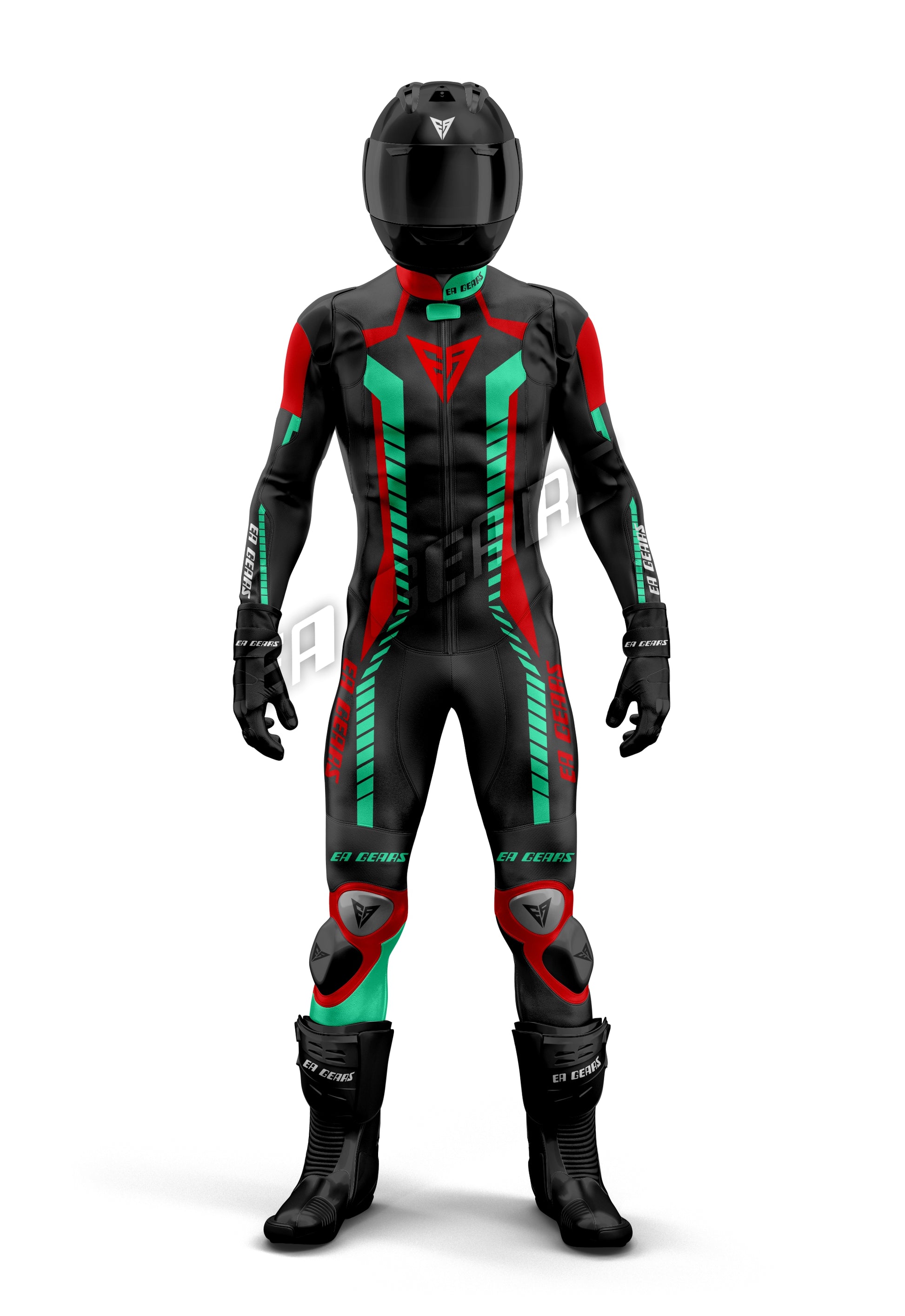black red green motorcycle leather racing suit