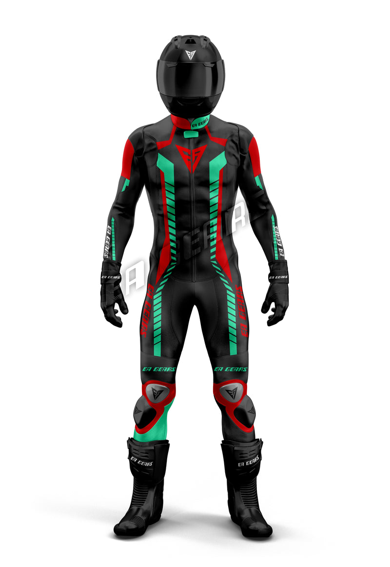 black red green motorcycle leather racing suit