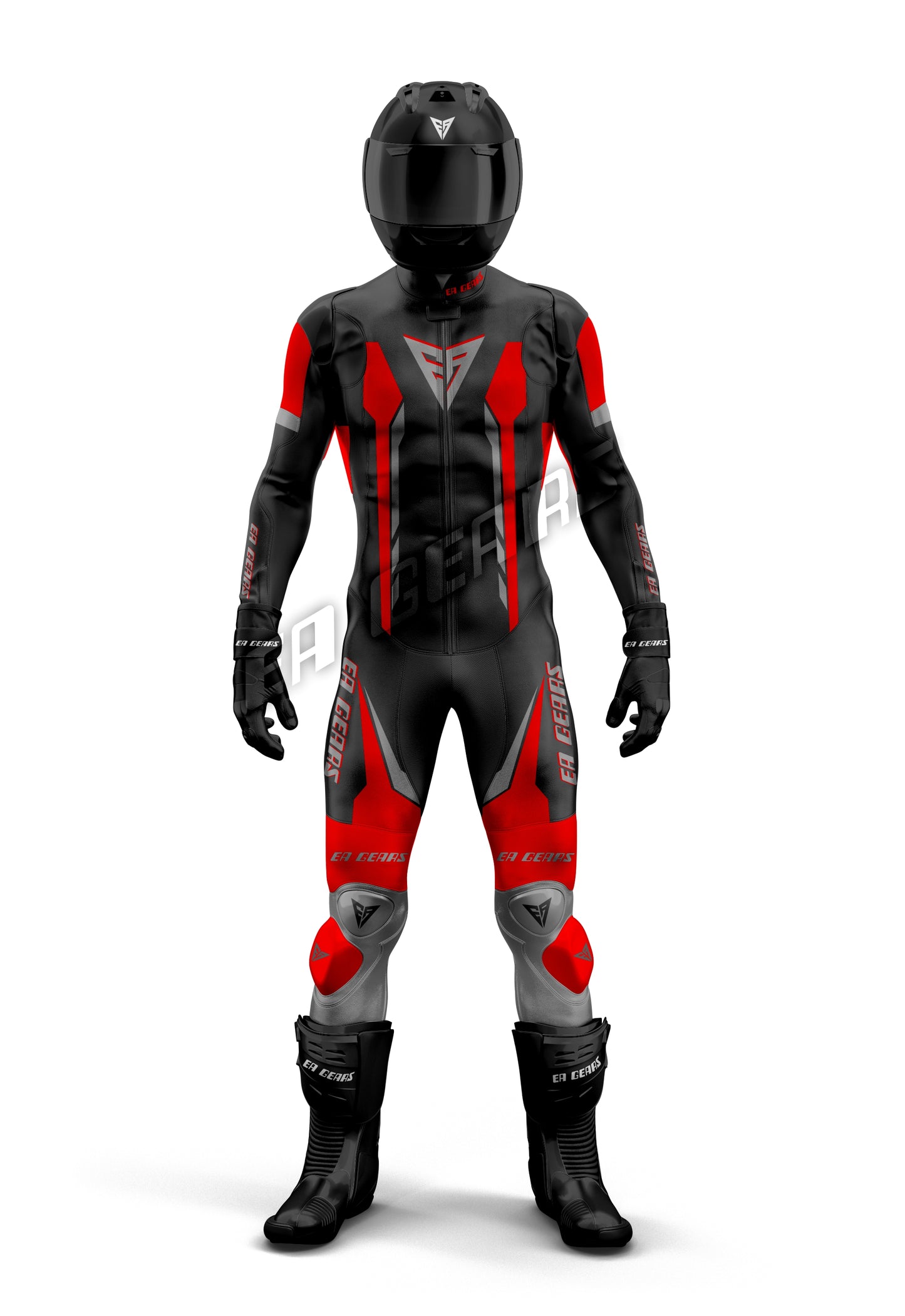 Black and red leather motorcycle racing suit for men with full body protection