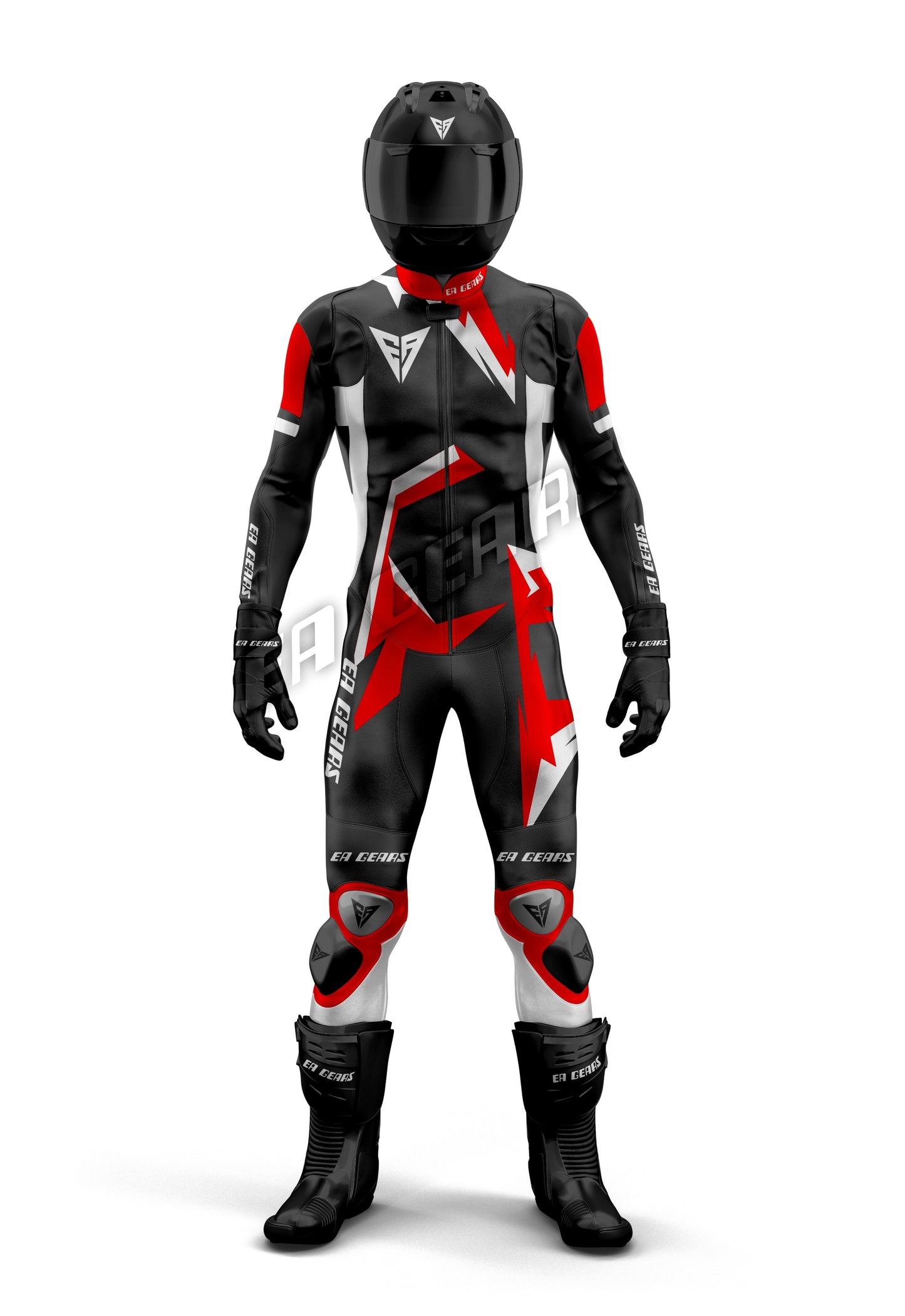 black red white motorcycle leather racing suit lightning design