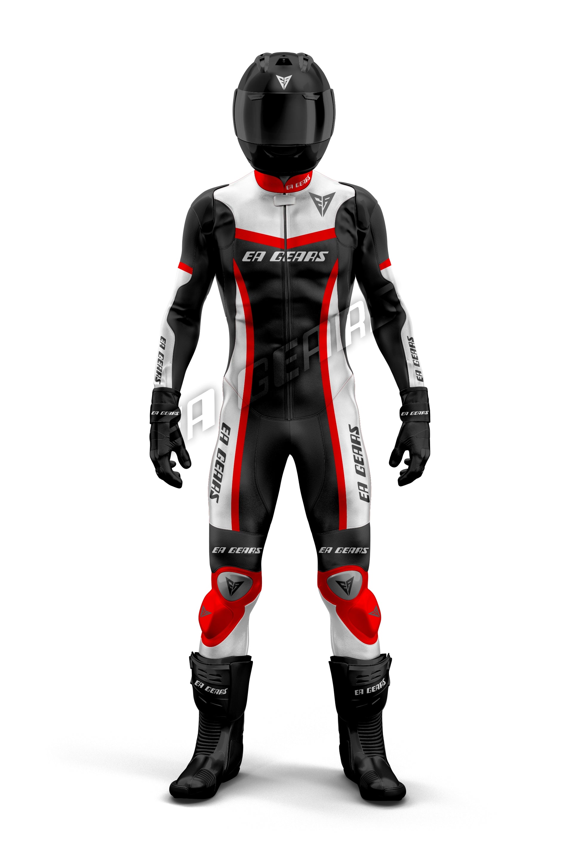Premium motorcycle leather racing suit black white red full body