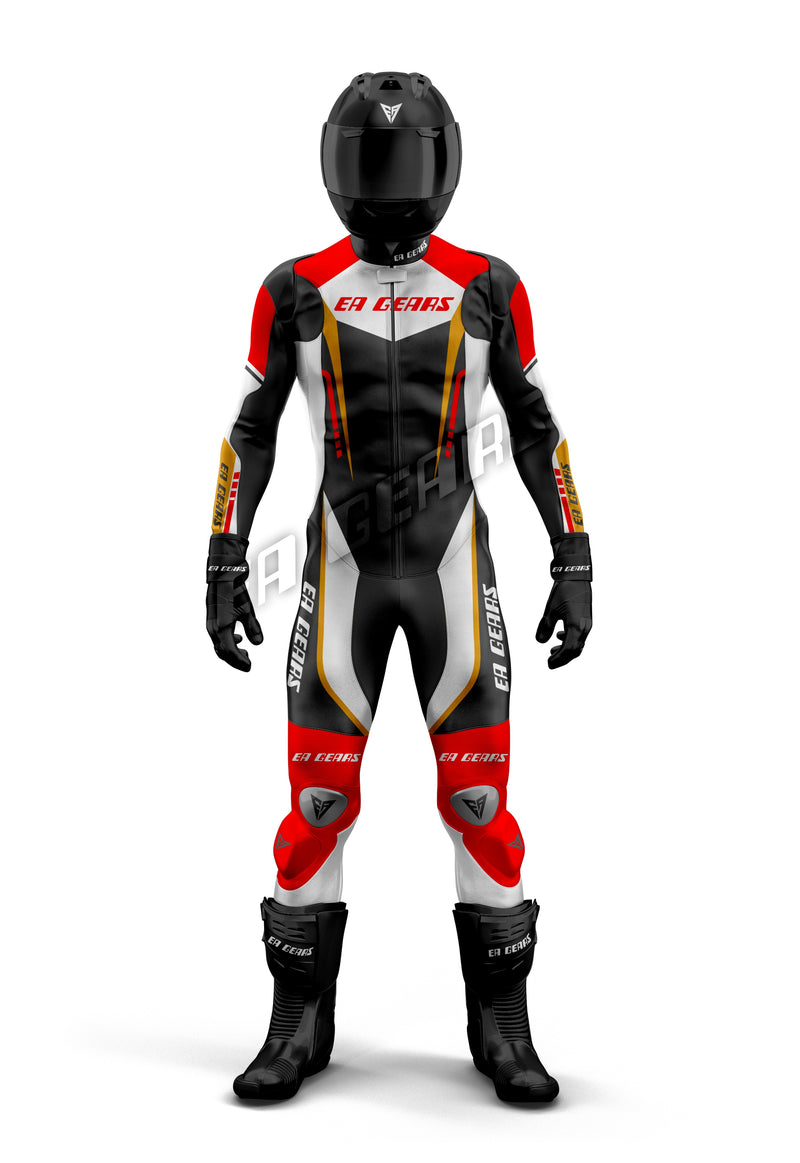 premium leather racing suit gold edition