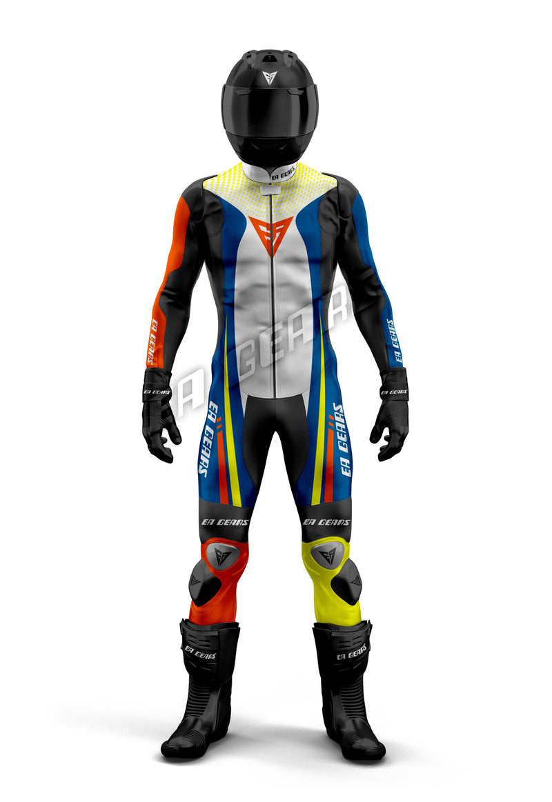 CE approved blue orange racing suit EA Gears