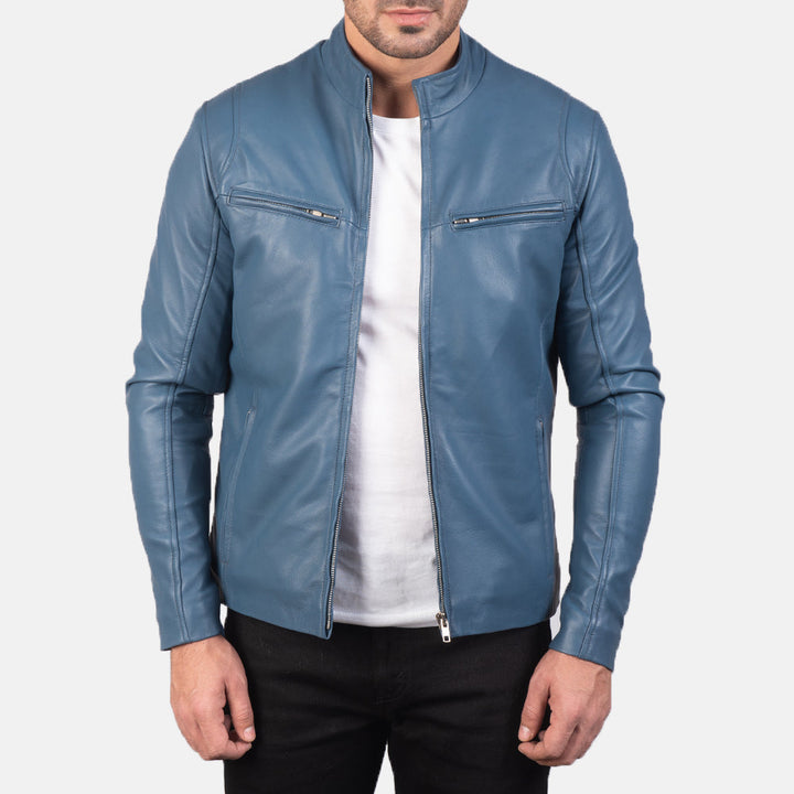 men-ionic-blue-leather-biker-jacket-front-view-zip