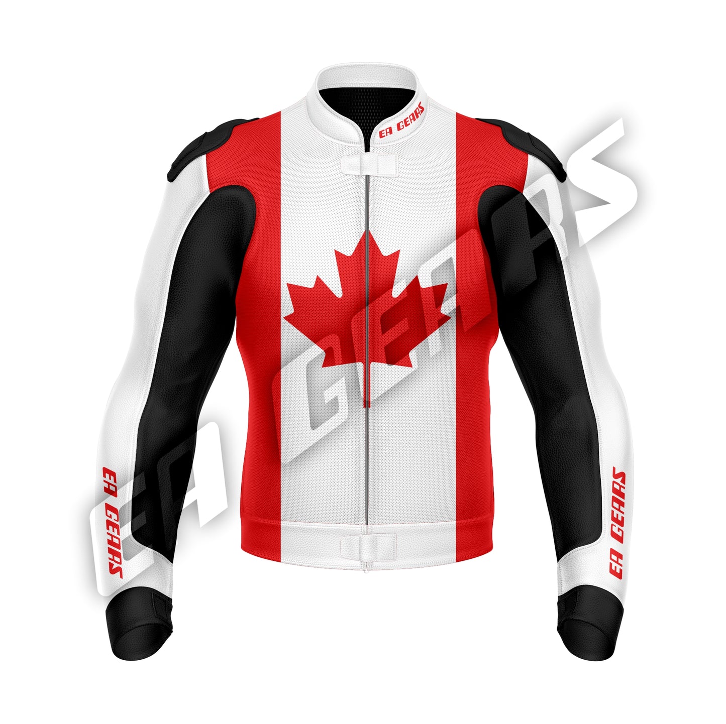 Canada flag motorcycle leather jacket with armored shoulders and racing fit