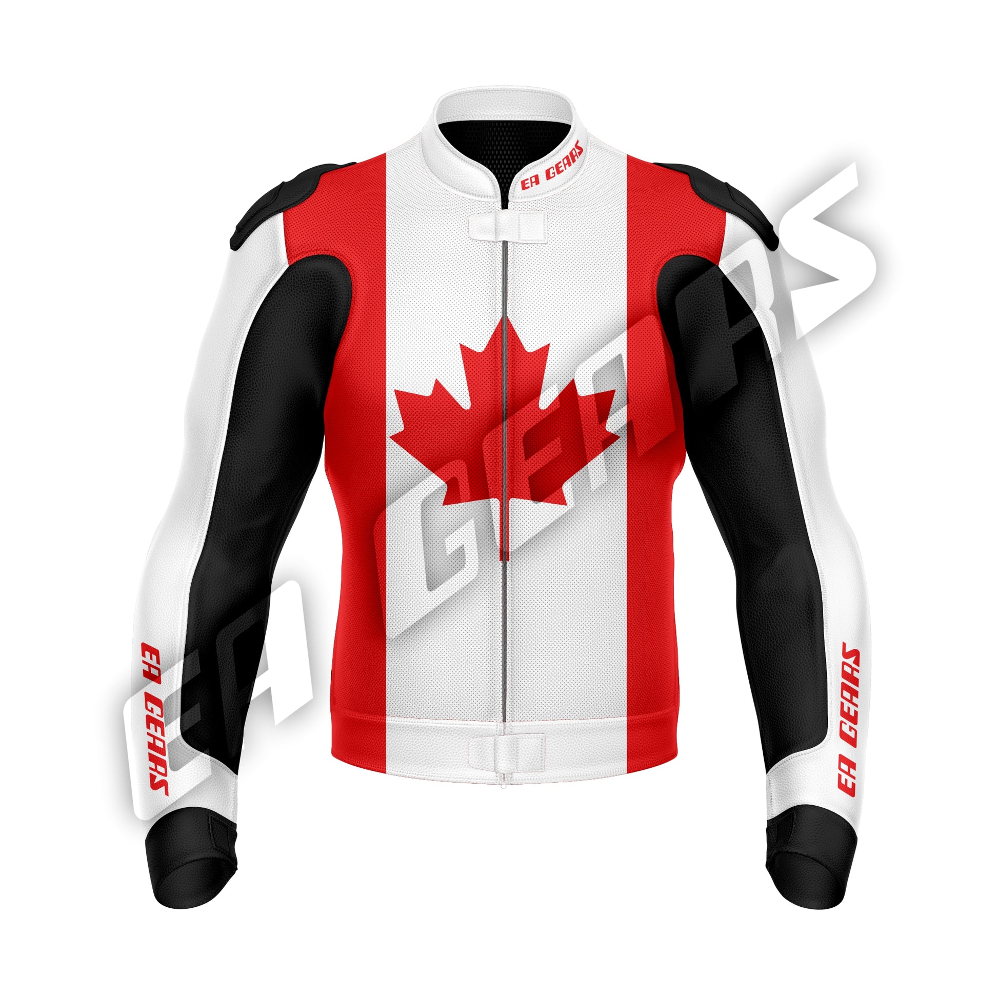 Canada flag motorcycle leather jacket with armored shoulders and racing fit