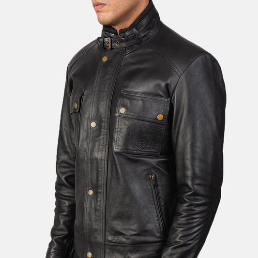 Close-up-of-buckle-strap-collar-on-tactical-biker-jacket