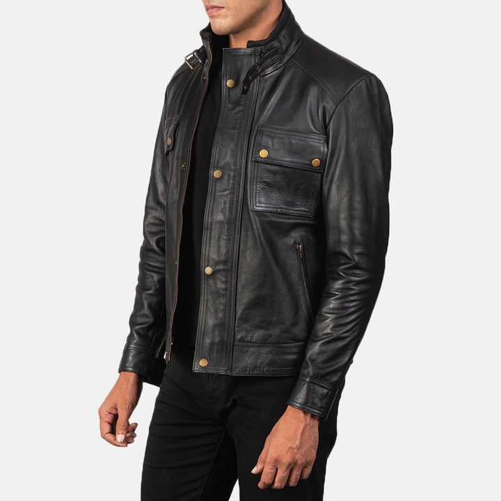 Mens-black-leather-motorcycle-jacket-with-four-utility-pockets