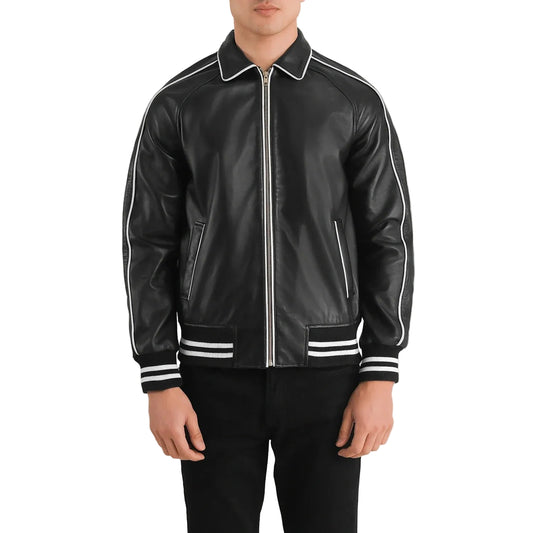 Cooper Black Leather Varsity Jacket