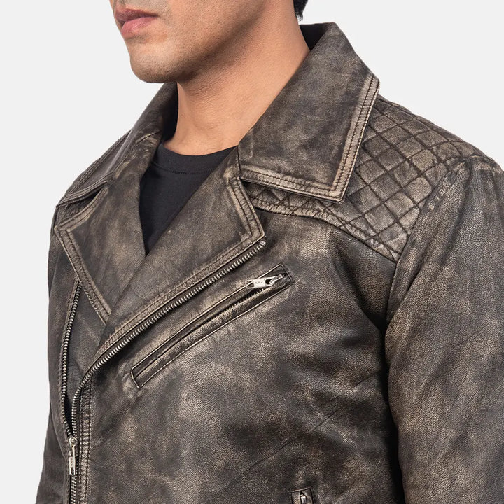 Danny Quilted Brown Leather Biker Jacket