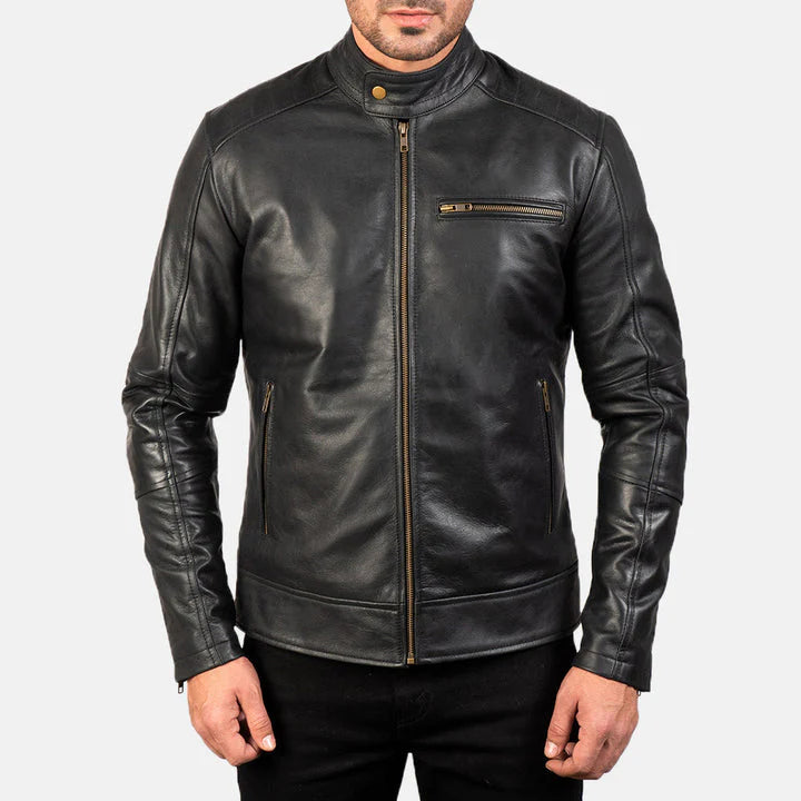 Dean-mens-black-leather-cafe-racer-jacket-front-view