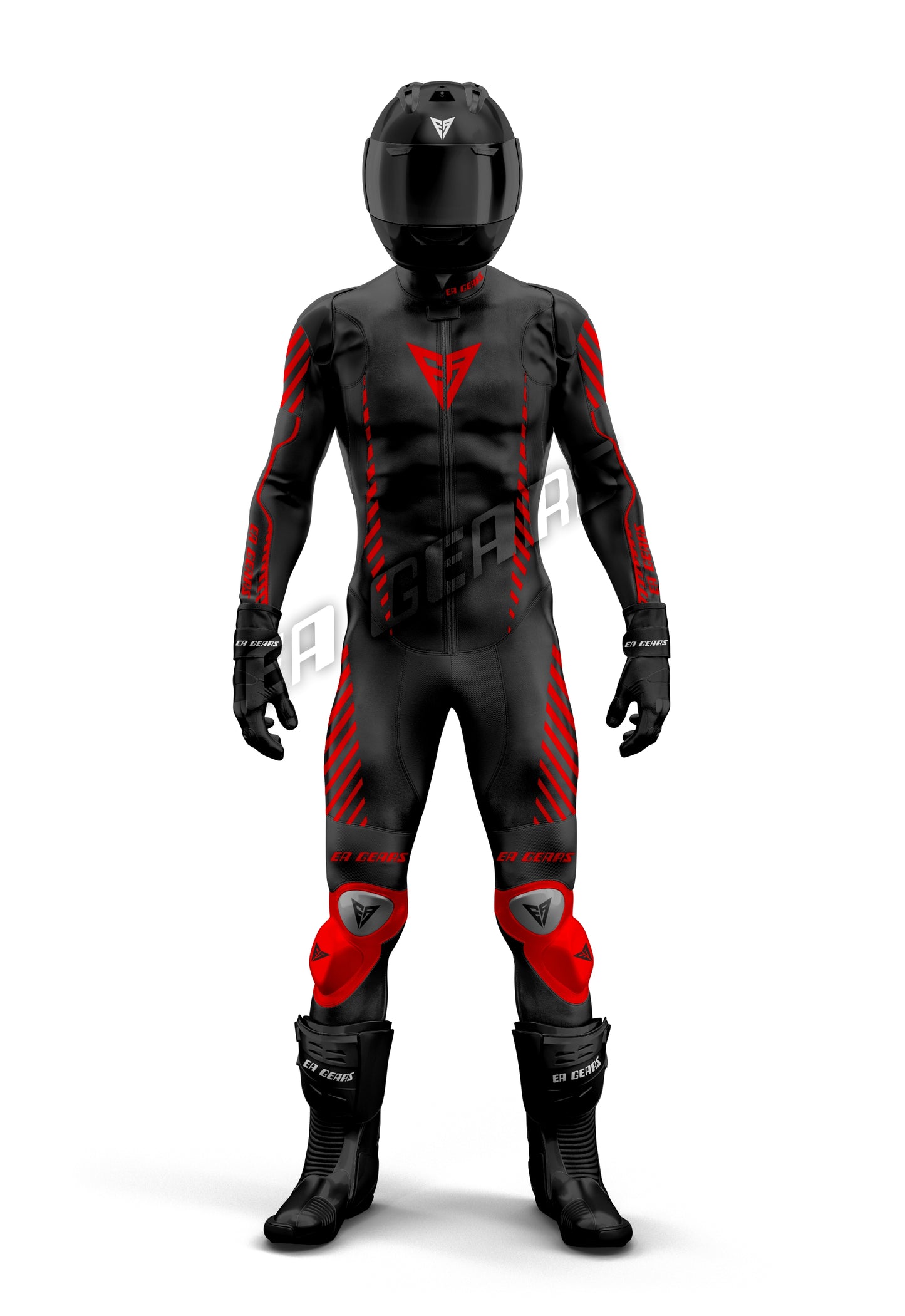 Sport bike racing leather suit black red designed for aggressive riders
