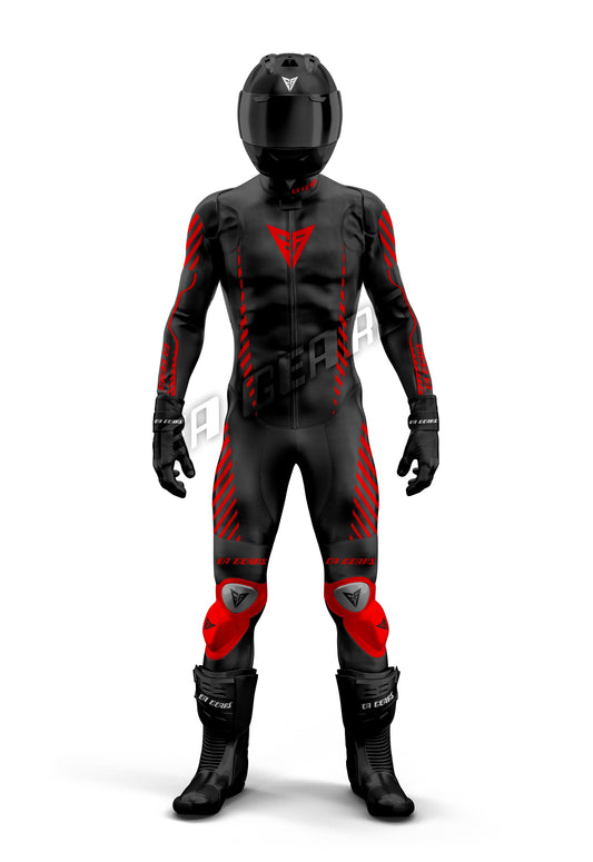 Sport bike racing leather suit black red designed for aggressive riders