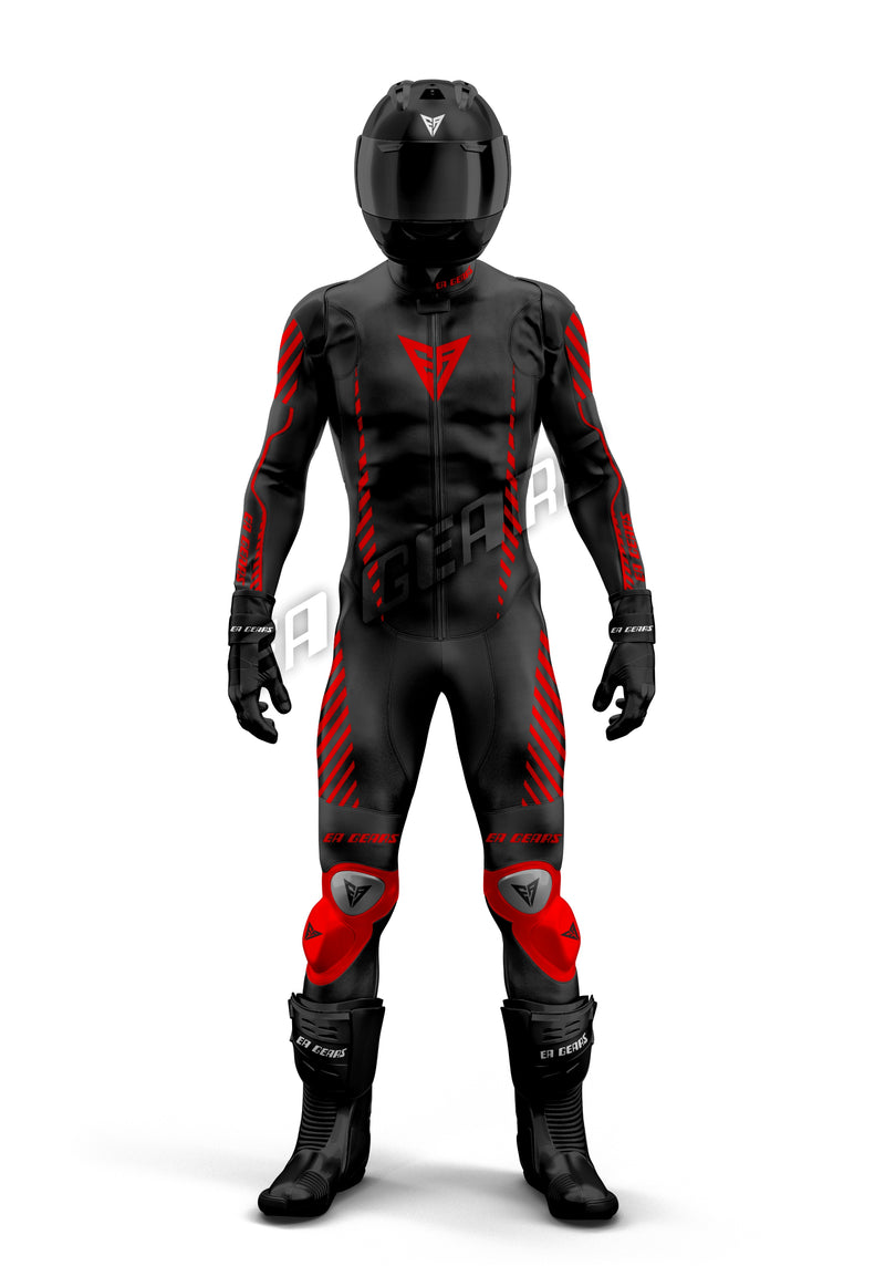 Sport bike racing leather suit black red designed for aggressive riders