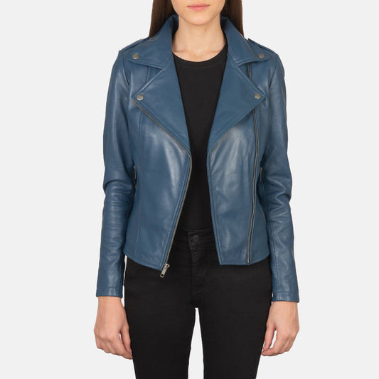 Flashback Blue Leather Biker Jacket