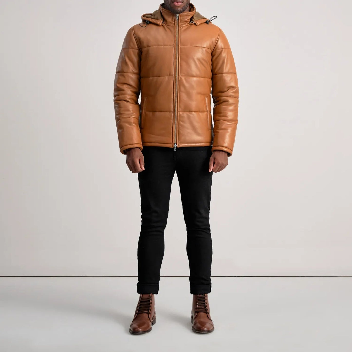 Gordon Tan Hooded Leather Puffer Jacket