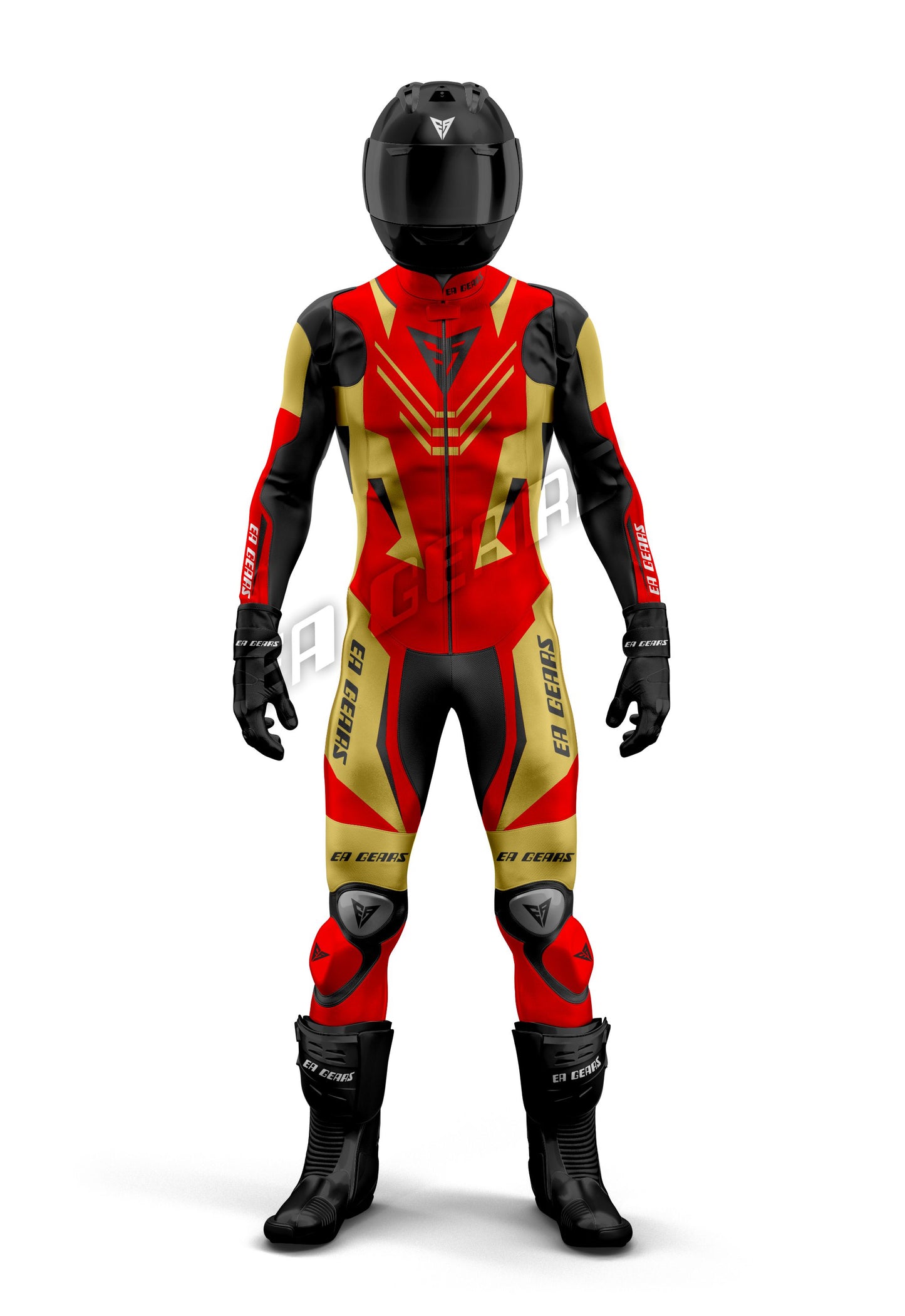 Full-body Red Black Gold Motorcycle Racing Suit EA GEARS CE Approved Leather