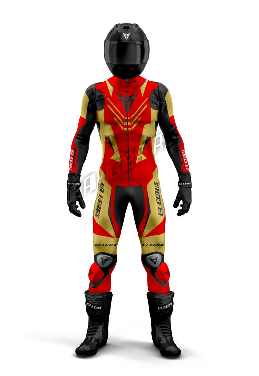 Full-body Red Black Gold Motorcycle Racing Suit EA GEARS CE Approved Leather
