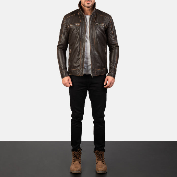Hudson Brown Leather Biker Jacket