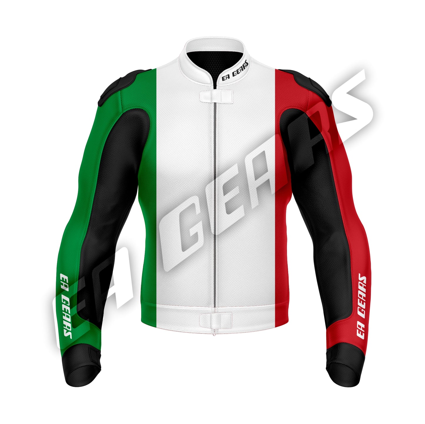Italian flag motorcycle leather jacket front view for bikers