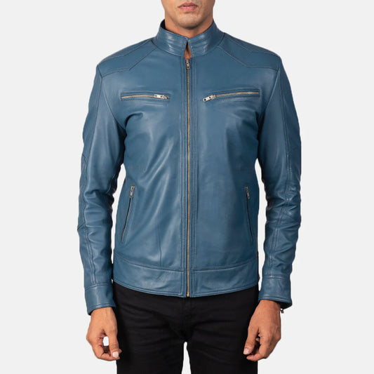 mens-arctic-teal-blue-leather-racer-jacket-front-view