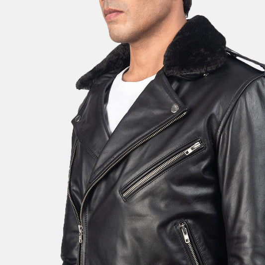 Detachable-black-faux-fur-collar-on-leather-jacket