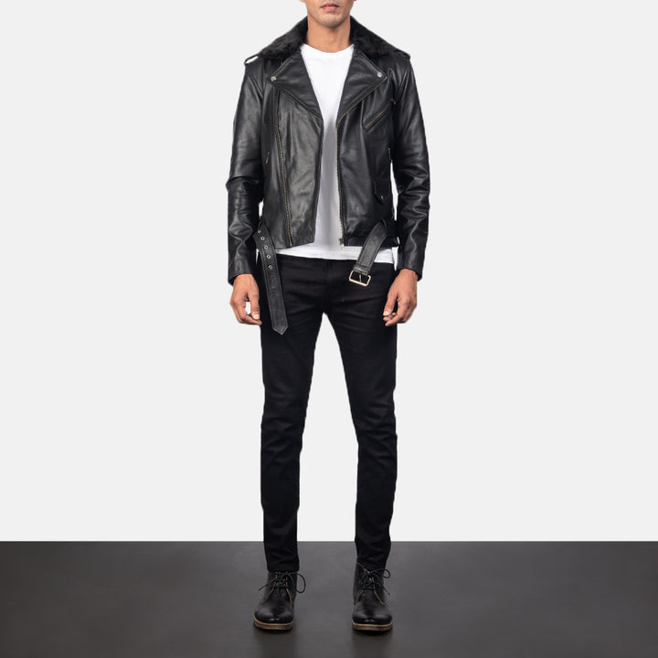 Adjustable-belted-waist-biker-jacket-for-men