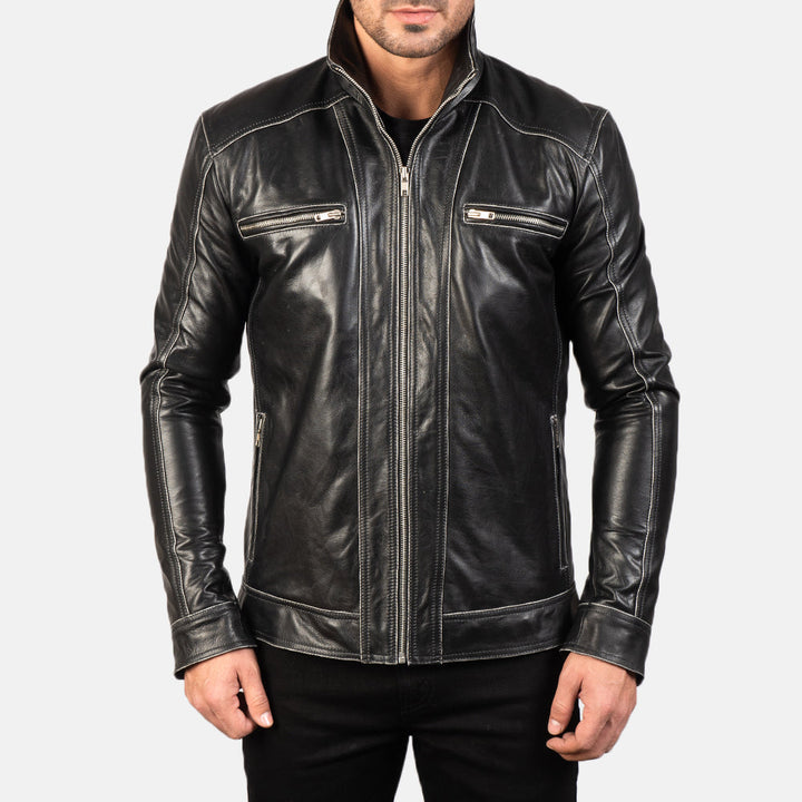 mens-black-lambskin-cafe-racer-leather-jacket-front