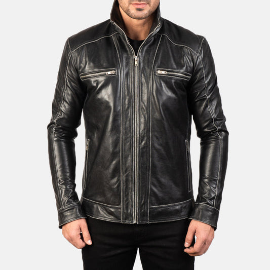 mens-black-lambskin-cafe-racer-leather-jacket-front