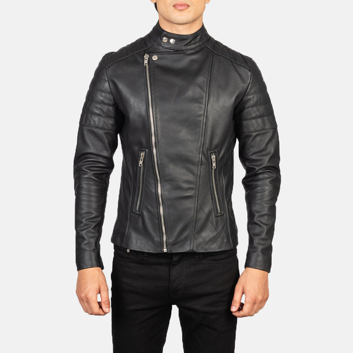 mens-minimalist-leather-racing-jacket-front-view-black