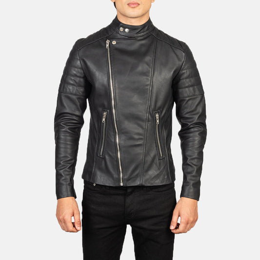 mens-minimalist-leather-racing-jacket-front-view-black