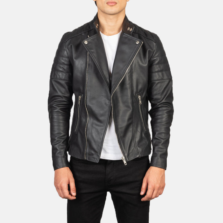 mens-minimalist-leather-racing-jacket-front-view-black-zip