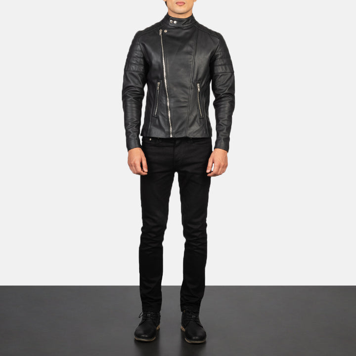 mens-black-cross-zip-stealth-biker-leather-jacket