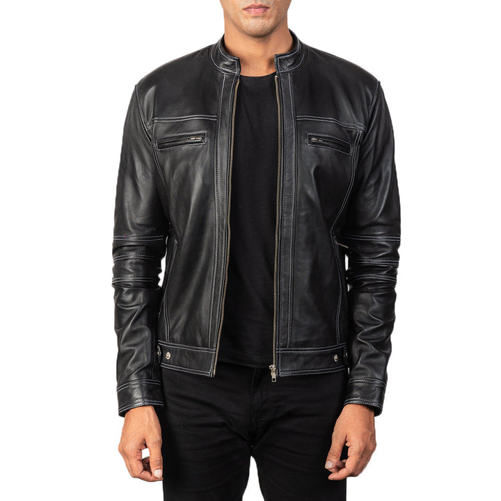 black-leather-jacket-with-zippered-pockets-and-white-detail