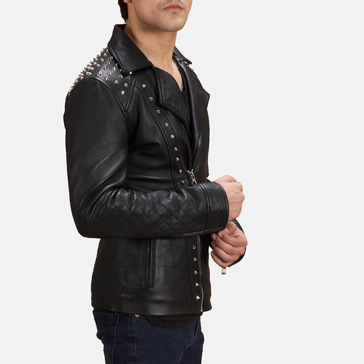 mens-black-leather-biker-jacket-with-silver-studs-on-shoulders