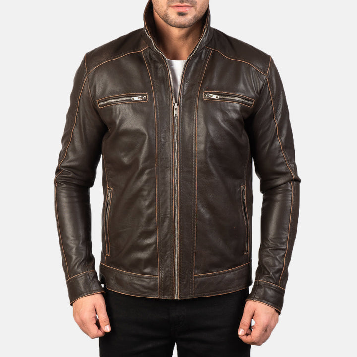 mens-chocolate-brown-leather-cafe-racer-jacket-front
