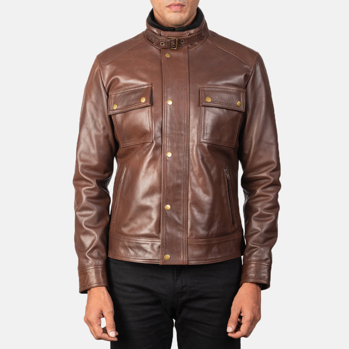 mens-brown-leather-field-jacket-with-chest-pockets-front